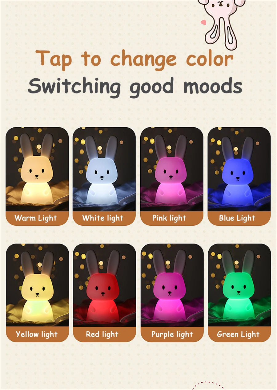 LED Night Light cute Rabbit Animal Cartoon Silicone Lamp