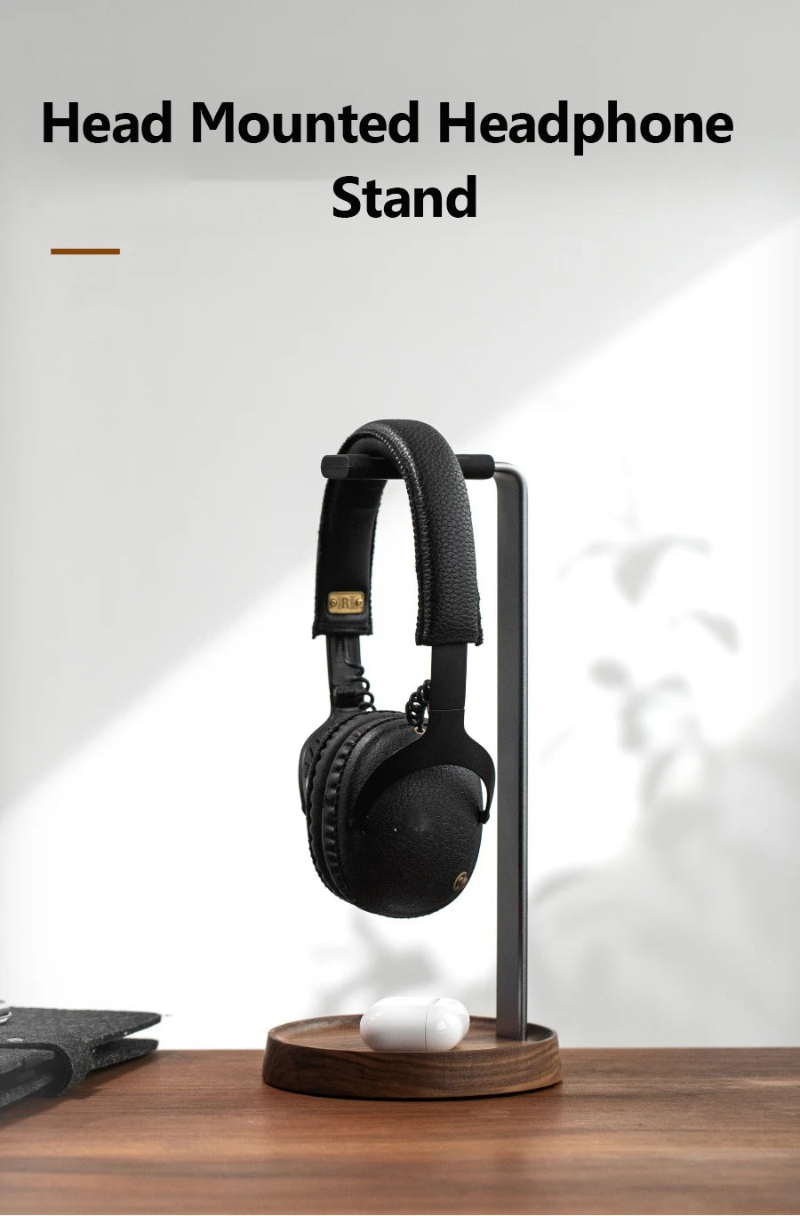 Universal Wooden Headphones Stand Black