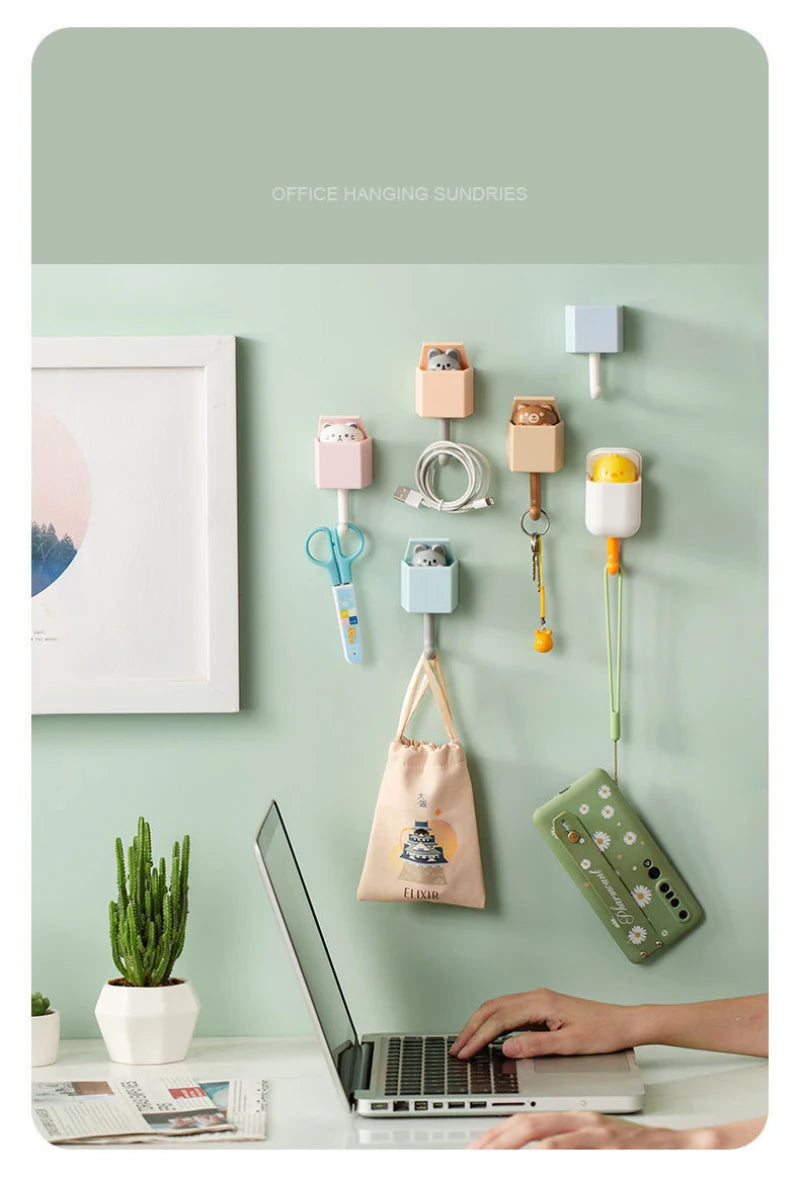 Cartoon Cat Hooks Stickers Bedroom Door Hooks Key Hooks
