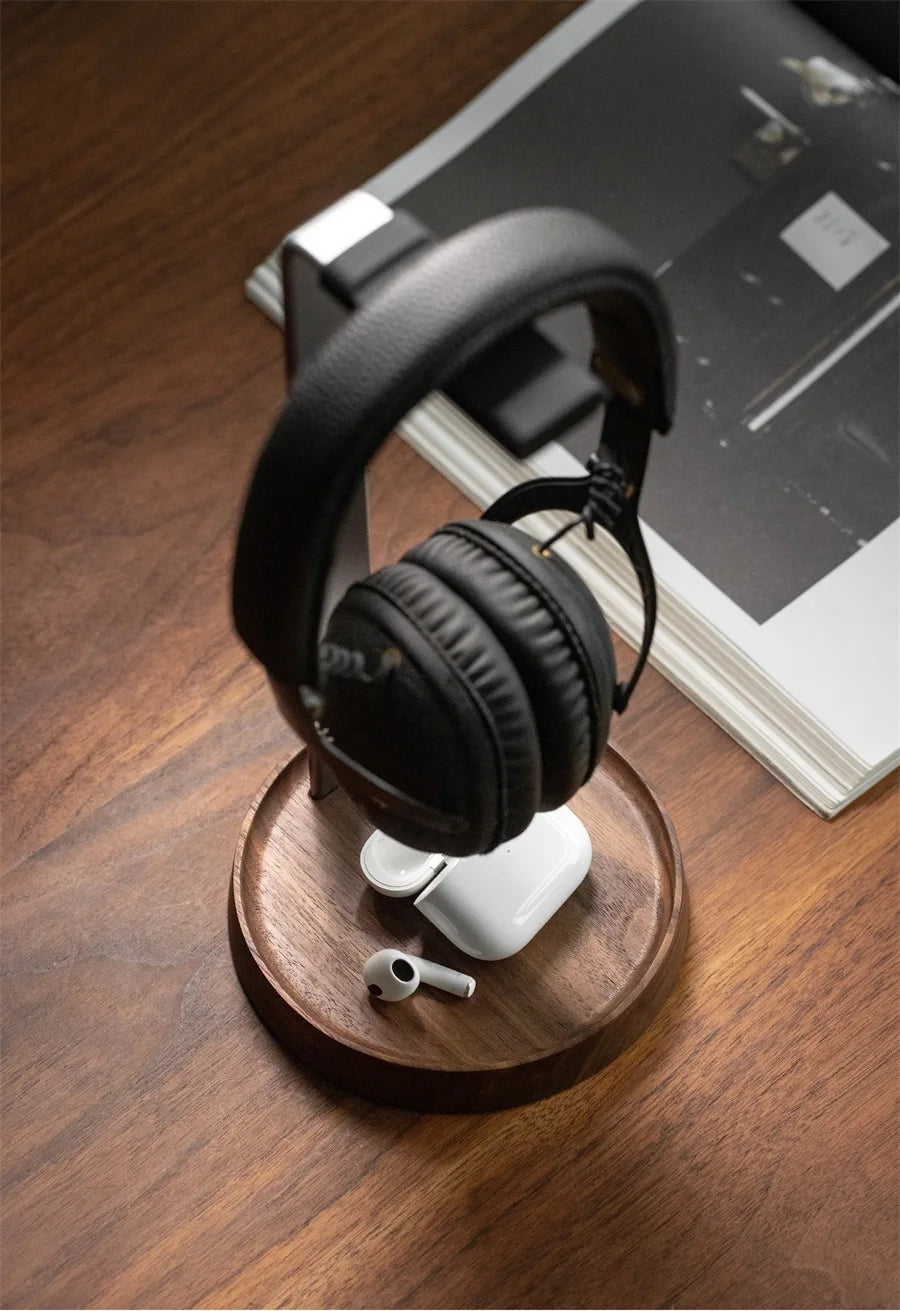 Universal Wooden Headphones Stand Black