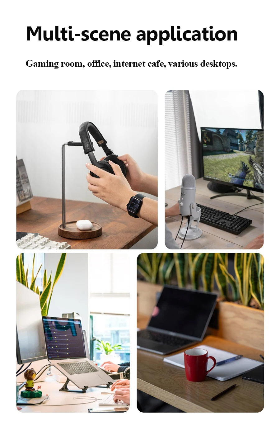 Universal Wooden Headphones Stand Black