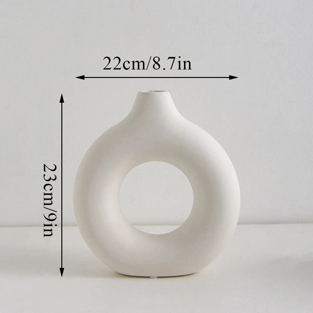 1pcs Black Nordic Ceramic Vase Circular Hollow Donuts Flower Pot