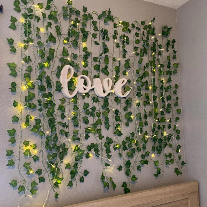 2/5/10M Silk Leaves Fake Creeper Green Leaf Ivy Vine LED String Lights