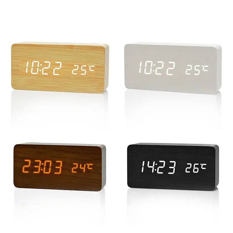 Digital Alarm Clock Wooden LED Table Clock