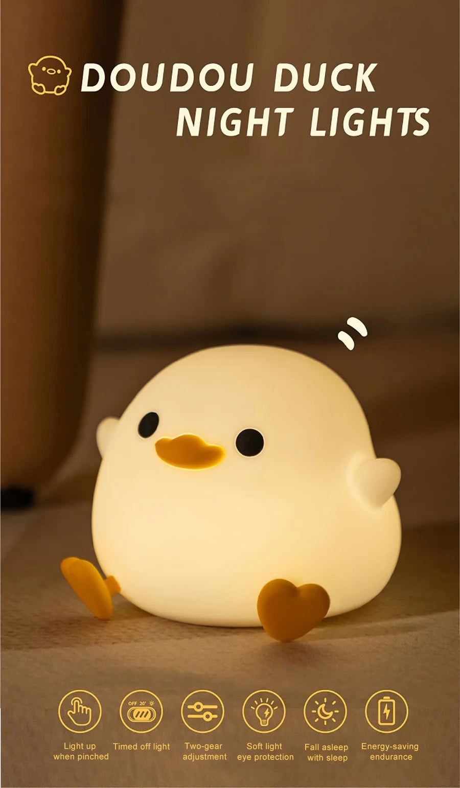 LED Night light Cute duck Cartoon animals Silicone lamp