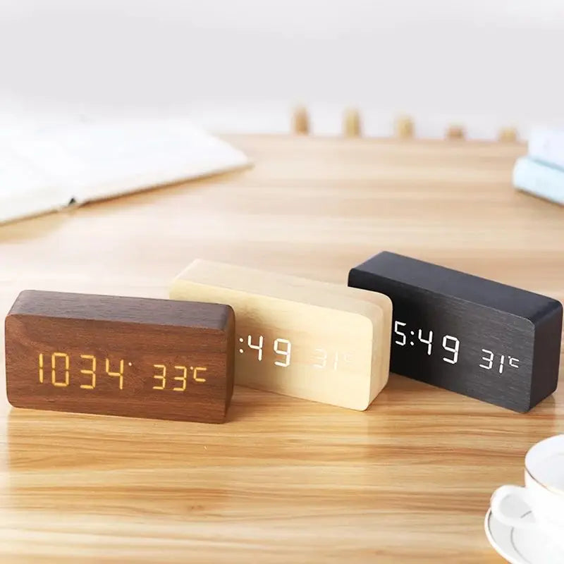Digital Alarm Clock Wooden LED Table Clock