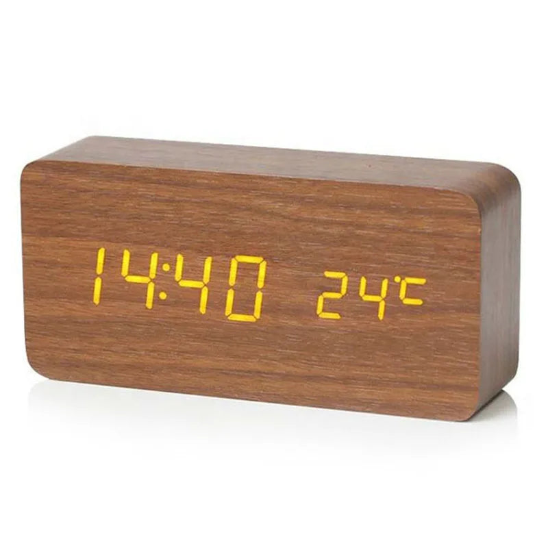 Digital Alarm Clock Wooden LED Table Clock