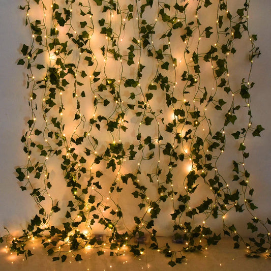 2/5/10M Silk Leaves Fake Creeper Green Leaf Ivy Vine LED String Lights