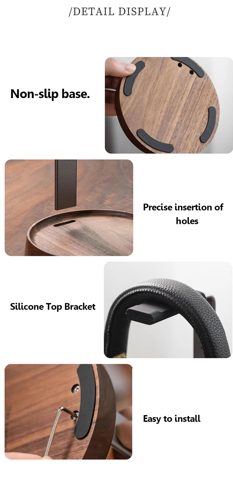 Universal Wooden Headphones Stand Black