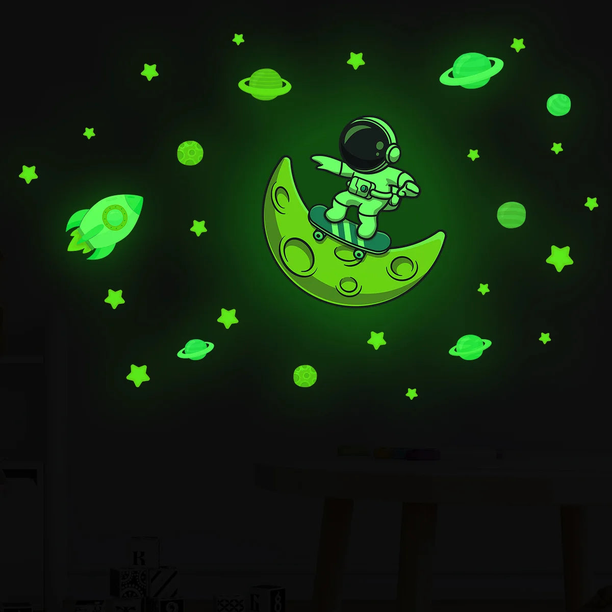 1Pc Cartoon Astronaut Moon Planet Glowing Wall Stickers