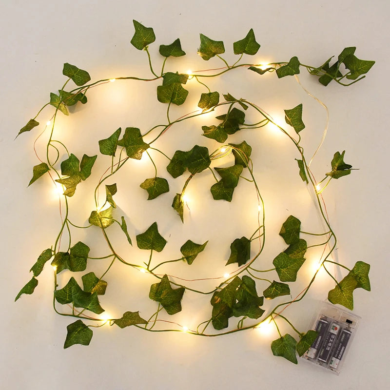 2/5/10M Silk Leaves Fake Creeper Green Leaf Ivy Vine LED String Lights