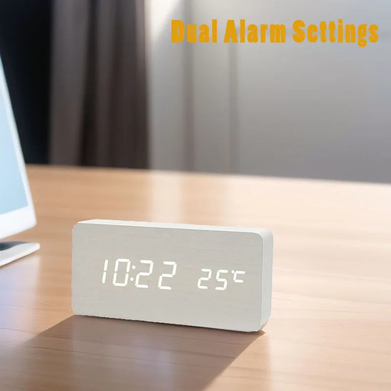 Digital Alarm Clock Wooden LED Table Clock