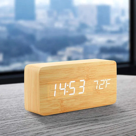 Digital Alarm Clock Wooden LED Table Clock
