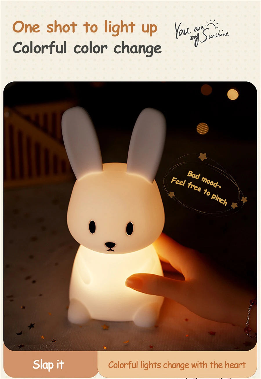 LED Night Light cute Rabbit Animal Cartoon Silicone Lamp