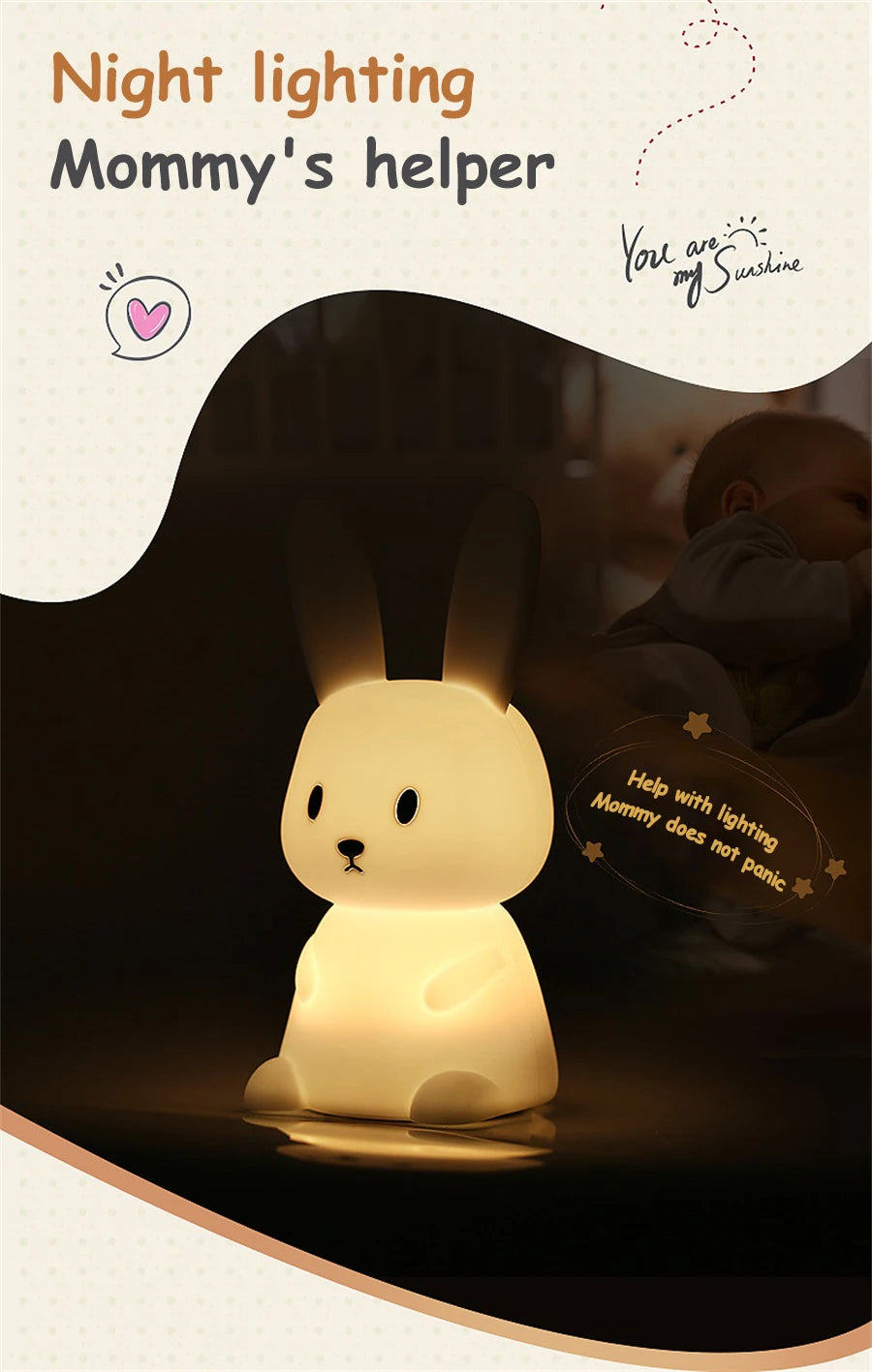 LED Night Light cute Rabbit Animal Cartoon Silicone Lamp