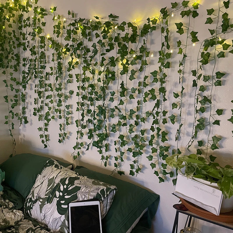 2/5/10M Silk Leaves Fake Creeper Green Leaf Ivy Vine LED String Lights