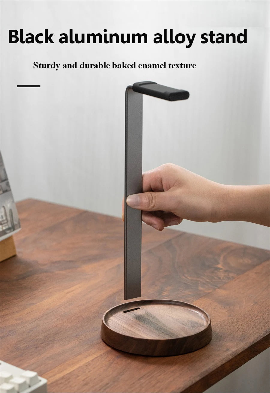 Universal Wooden Headphones Stand Black