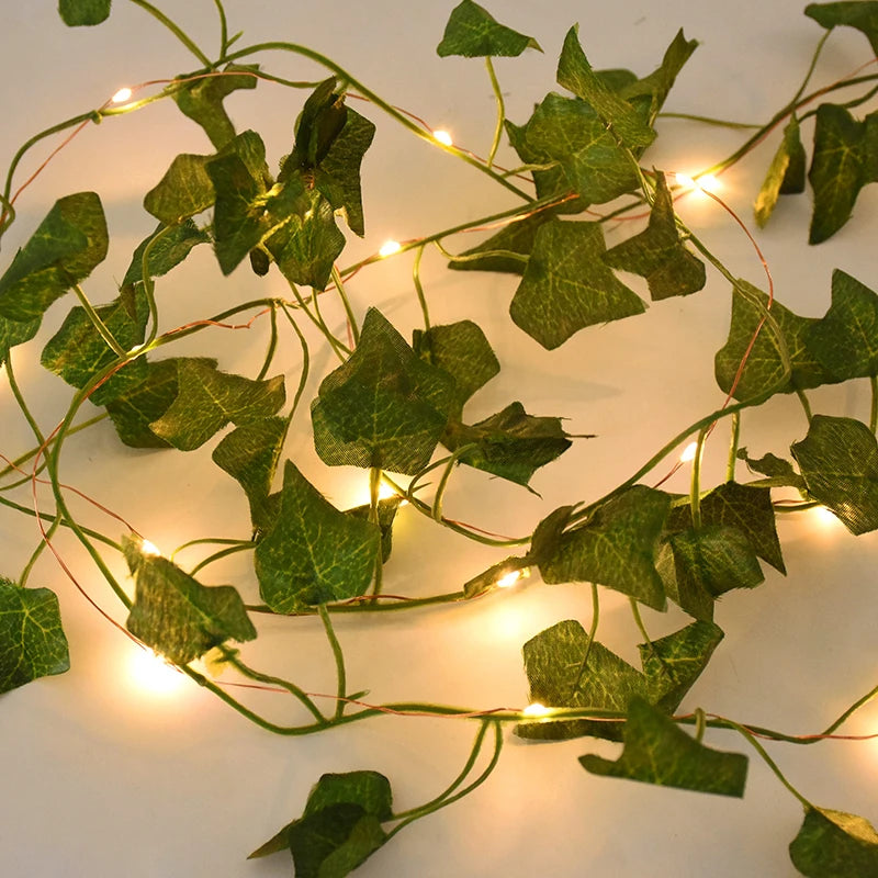 2/5/10M Silk Leaves Fake Creeper Green Leaf Ivy Vine LED String Lights