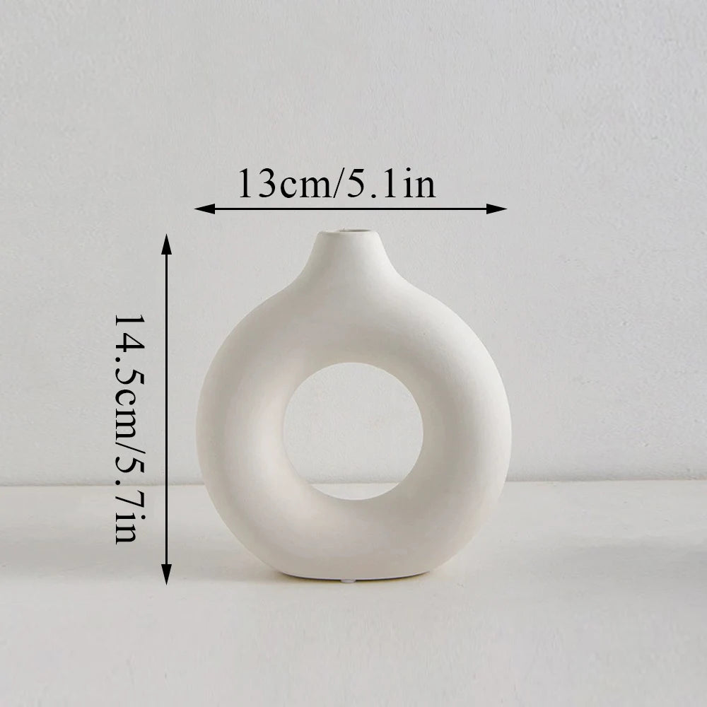 1pcs Black Nordic Ceramic Vase Circular Hollow Donuts Flower Pot