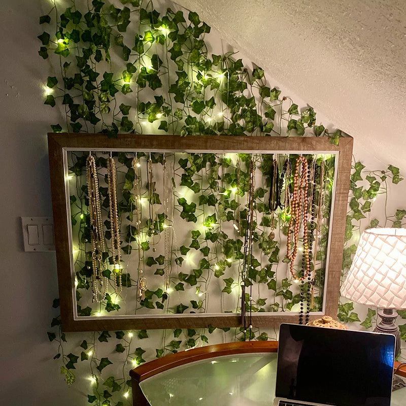 2/5/10M Silk Leaves Fake Creeper Green Leaf Ivy Vine LED String Lights