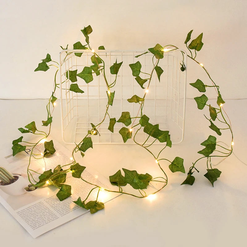 2/5/10M Silk Leaves Fake Creeper Green Leaf Ivy Vine LED String Lights