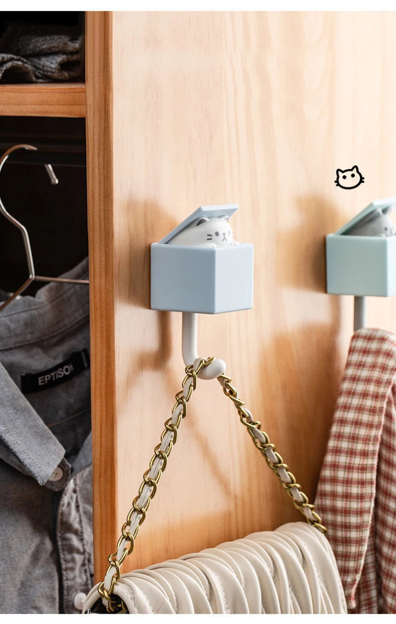 Cartoon Cat Hooks Stickers Bedroom Door Hooks Key Hooks