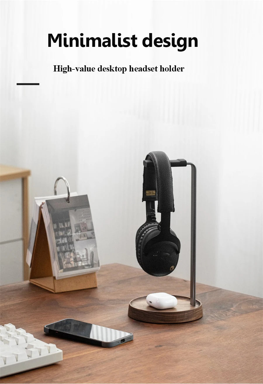 Universal Wooden Headphones Stand Black