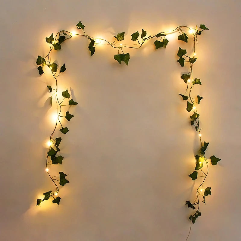 2/5/10M Silk Leaves Fake Creeper Green Leaf Ivy Vine LED String Lights