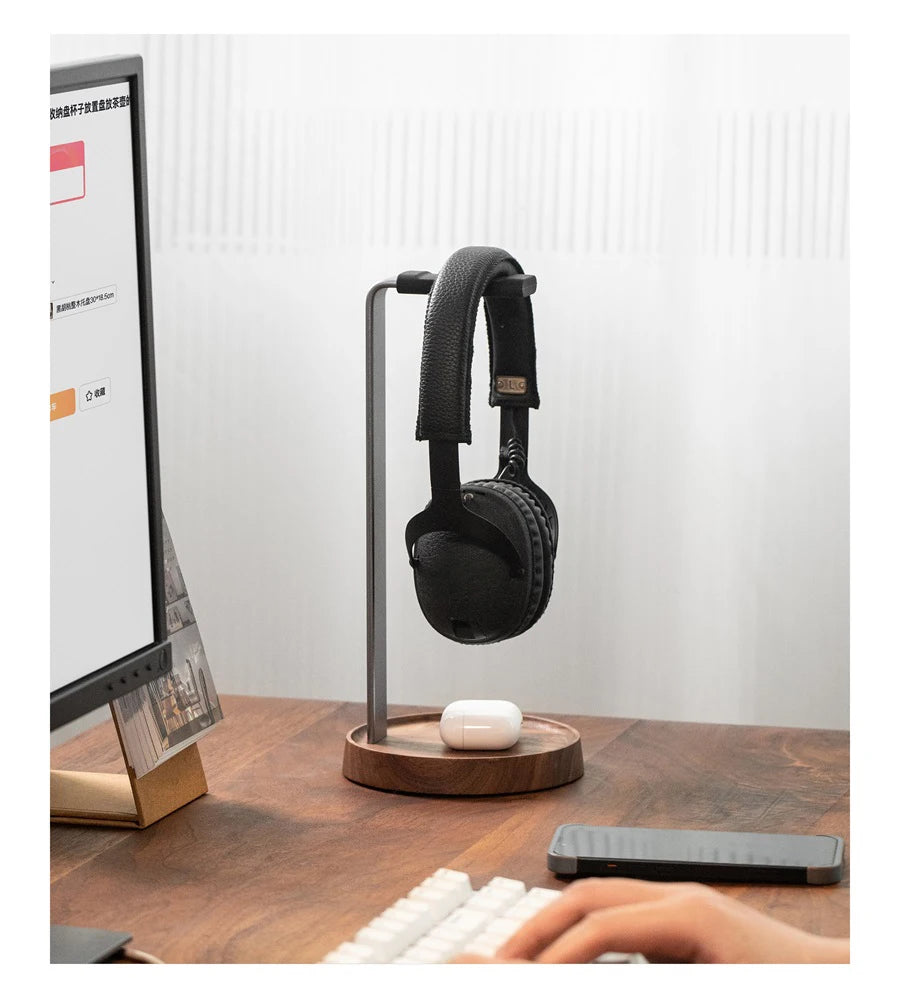 Universal Wooden Headphones Stand Black