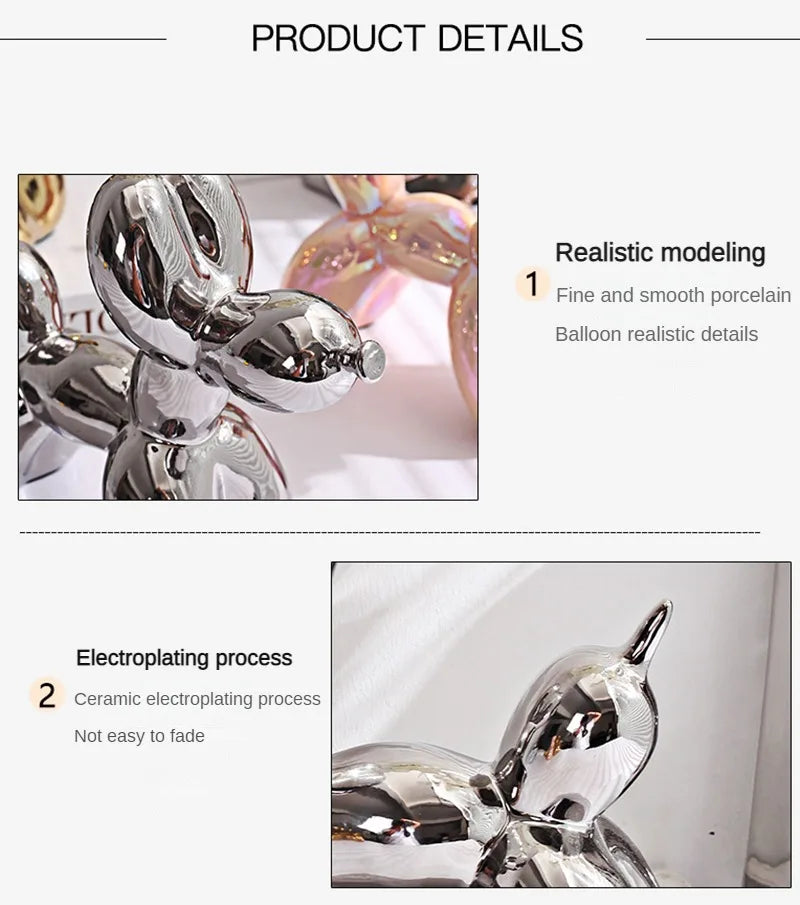 11cm/4.3inch Creative Balloon Dog Abstract Ceramic Ornament Sculpture