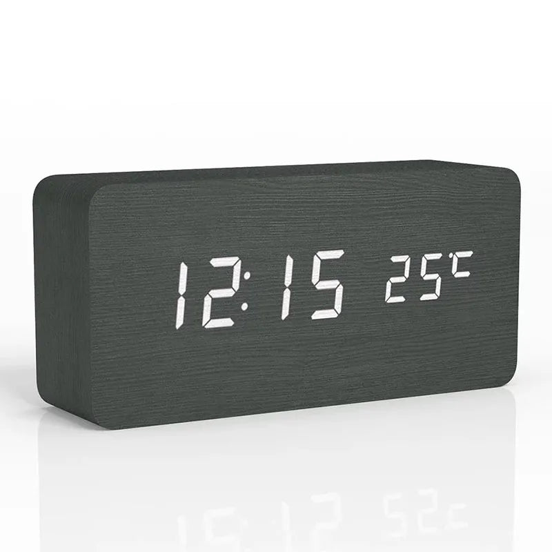 Digital Alarm Clock Wooden LED Table Clock