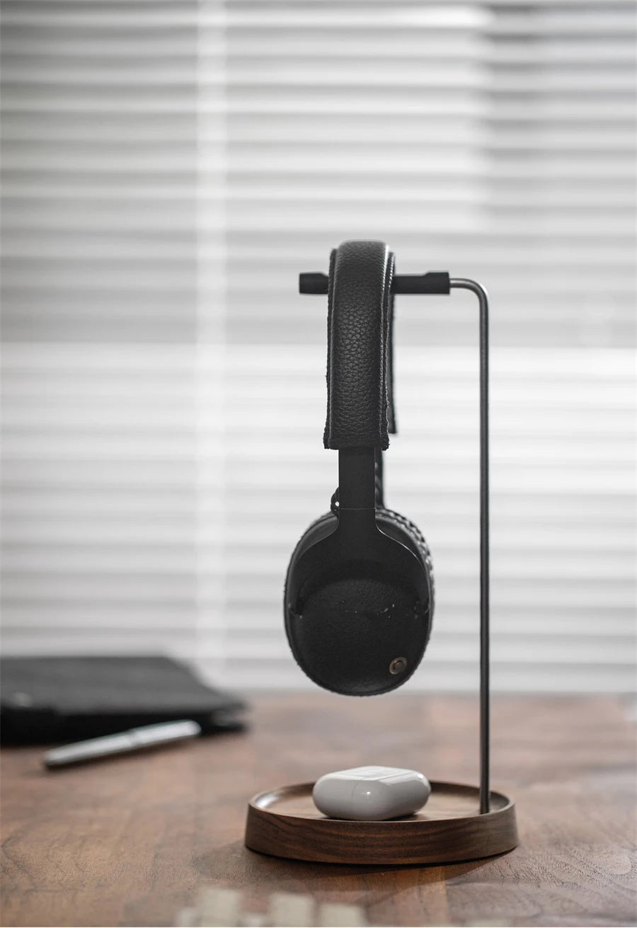 Universal Wooden Headphones Stand Black