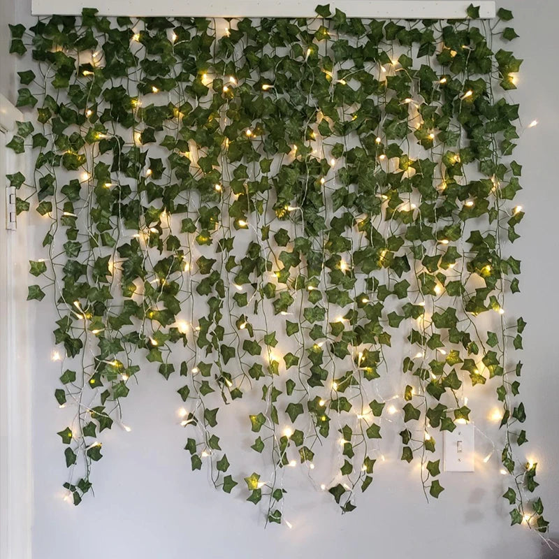 2/5/10M Silk Leaves Fake Creeper Green Leaf Ivy Vine LED String Lights