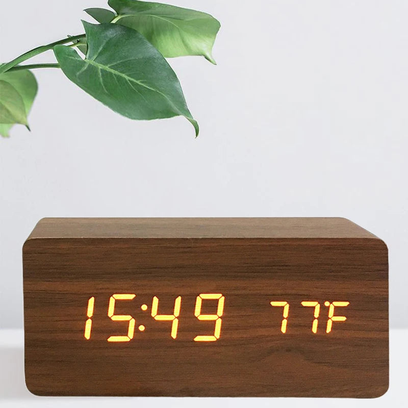 Digital Alarm Clock Wooden LED Table Clock