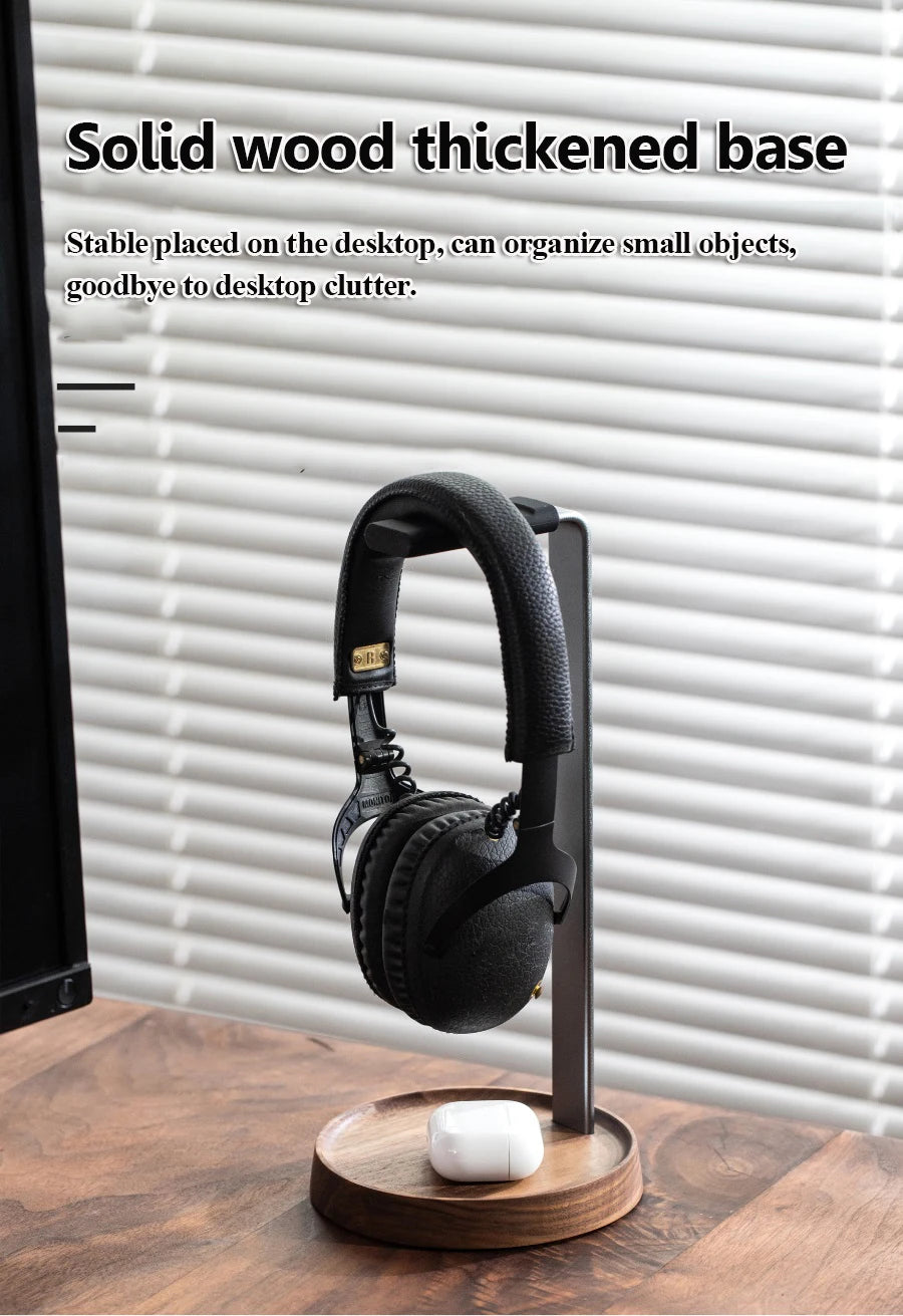 Universal Wooden Headphones Stand Black
