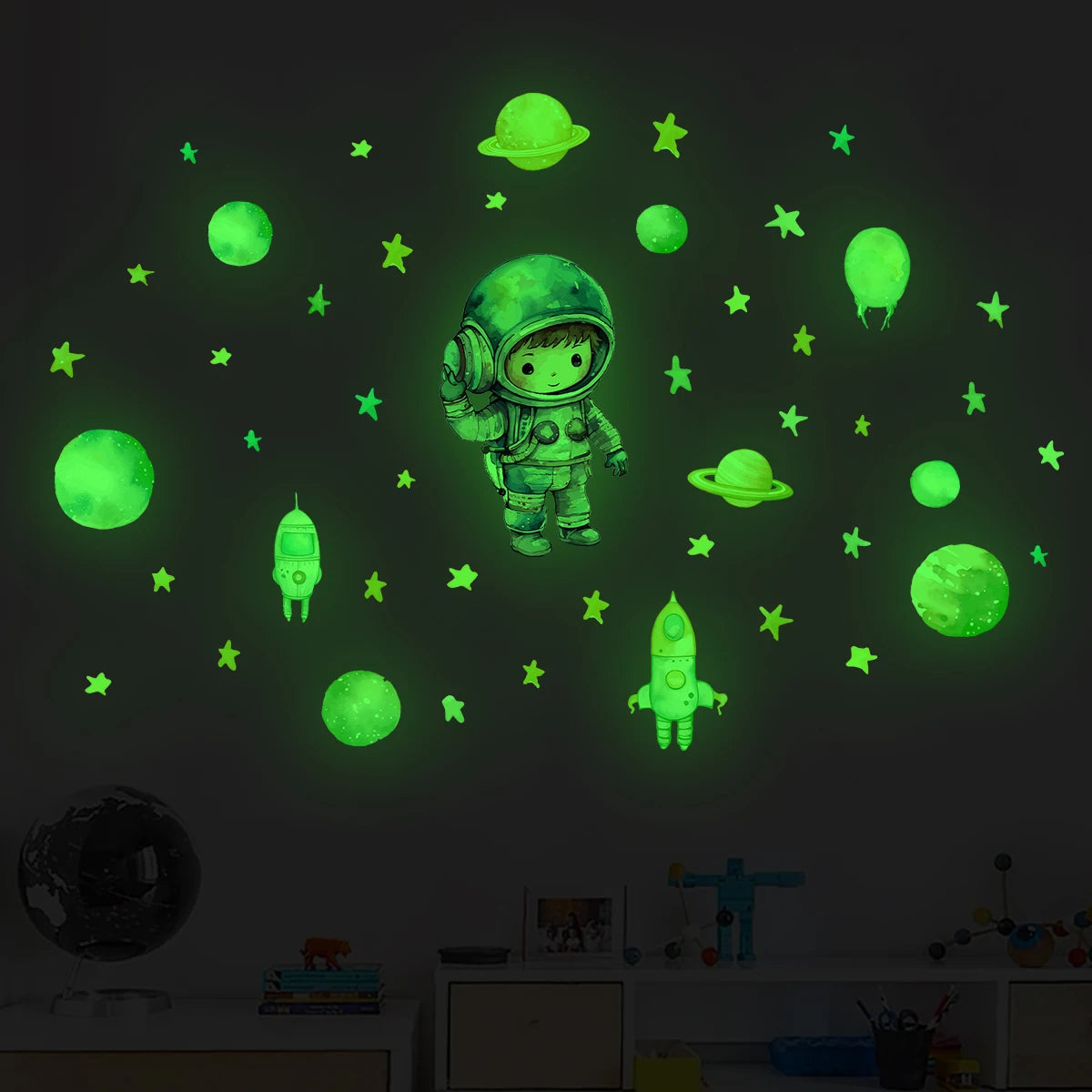 1Pc Cartoon Astronaut Moon Planet Glowing Wall Stickers