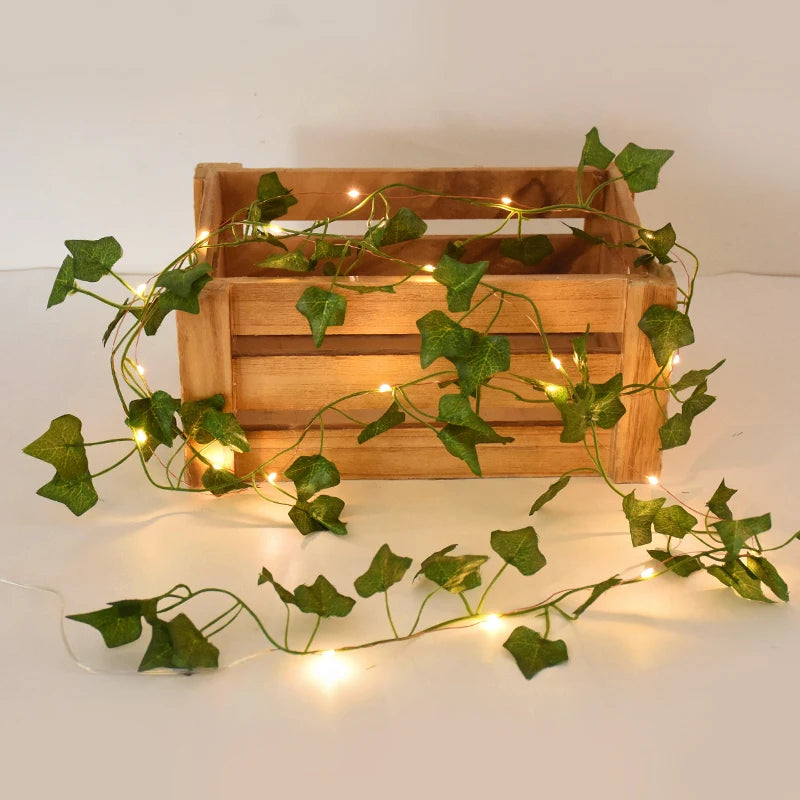 2/5/10M Silk Leaves Fake Creeper Green Leaf Ivy Vine LED String Lights