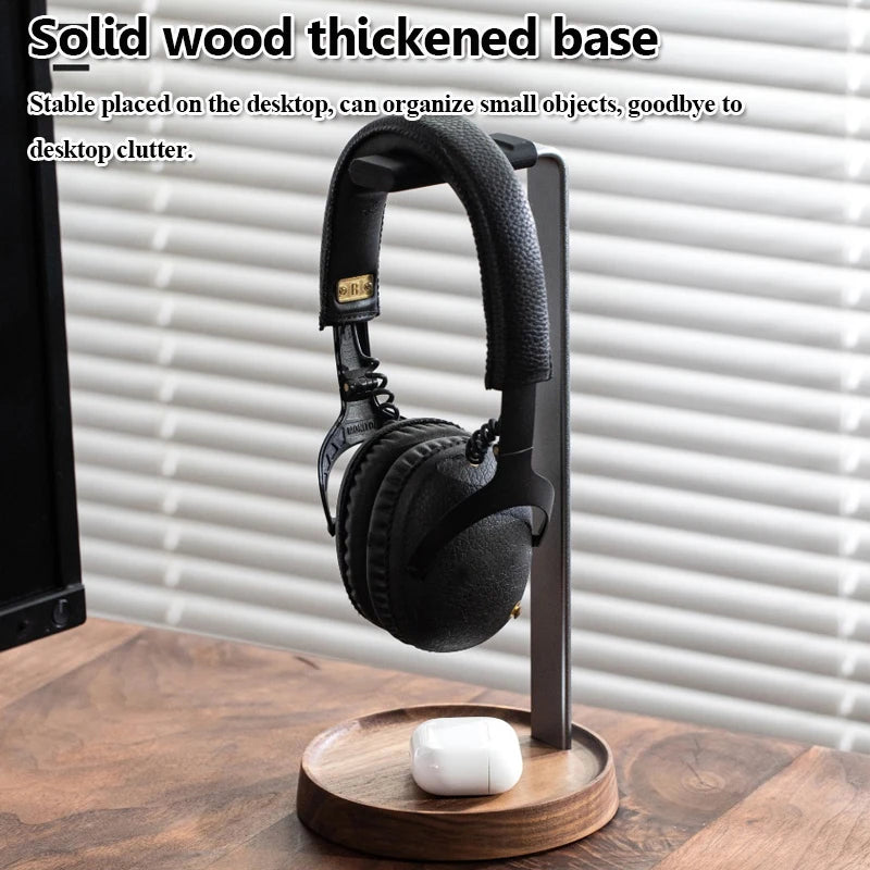 Universal Wooden Headphones Stand Black