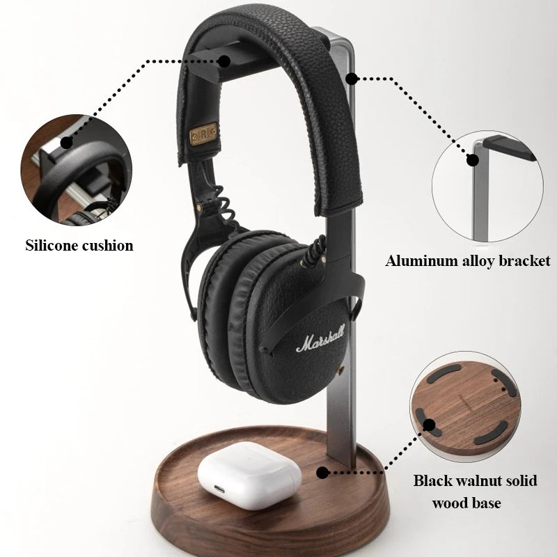Universal Wooden Headphones Stand Black