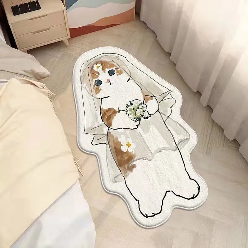 Anti-Slip Bedroom Bedside Mat Lovely Cat Carpet