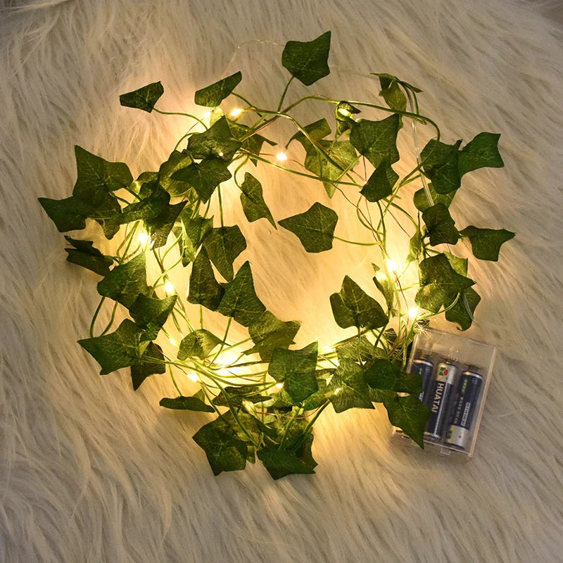 2/5/10M Silk Leaves Fake Creeper Green Leaf Ivy Vine LED String Lights