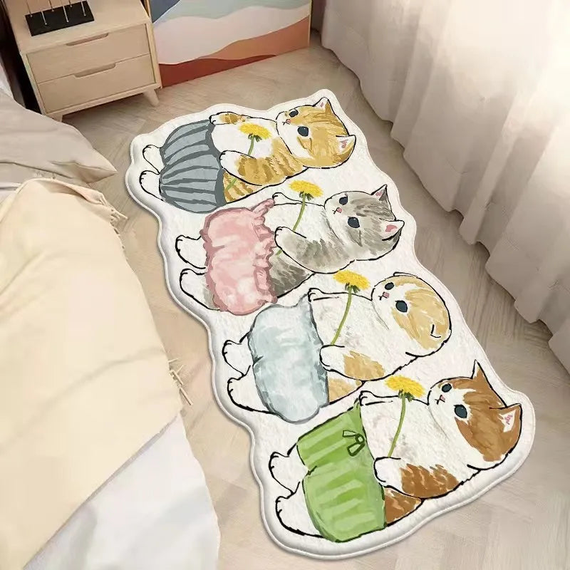 Anti-Slip Bedroom Bedside Mat Lovely Cat Carpet