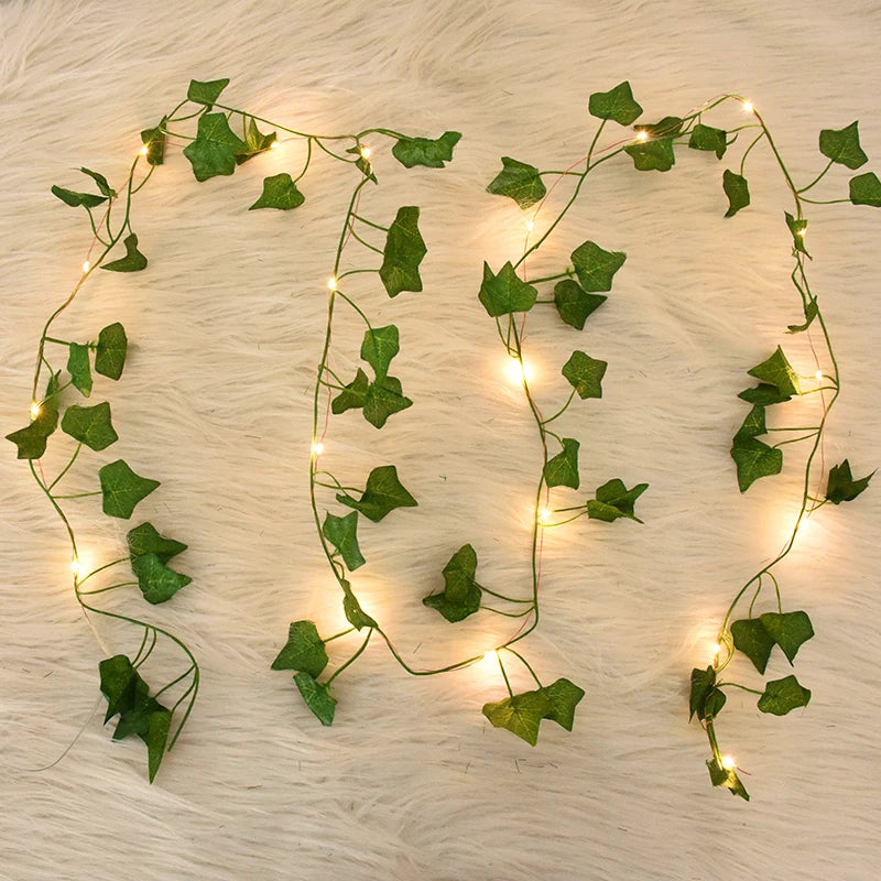 2/5/10M Silk Leaves Fake Creeper Green Leaf Ivy Vine LED String Lights