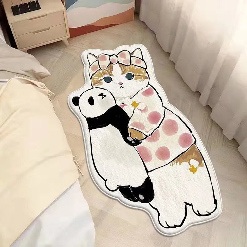 Anti-Slip Bedroom Bedside Mat Lovely Cat Carpet