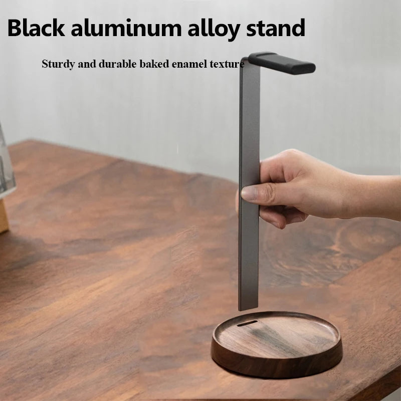 Universal Wooden Headphones Stand Black