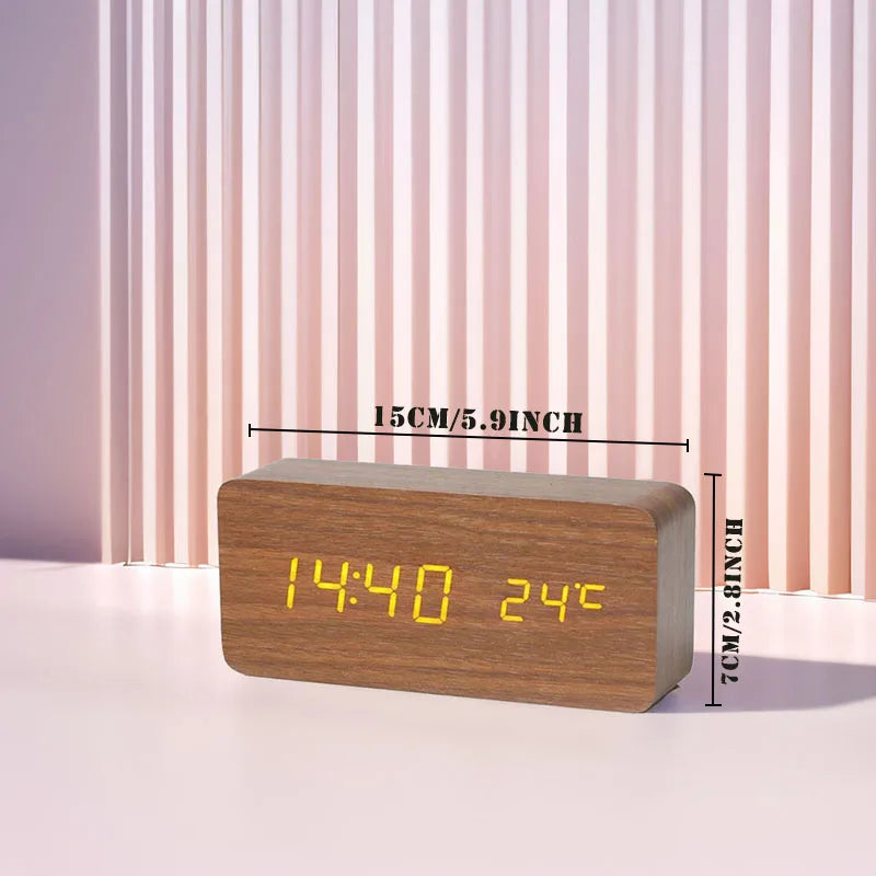 Digital Alarm Clock Wooden LED Table Clock