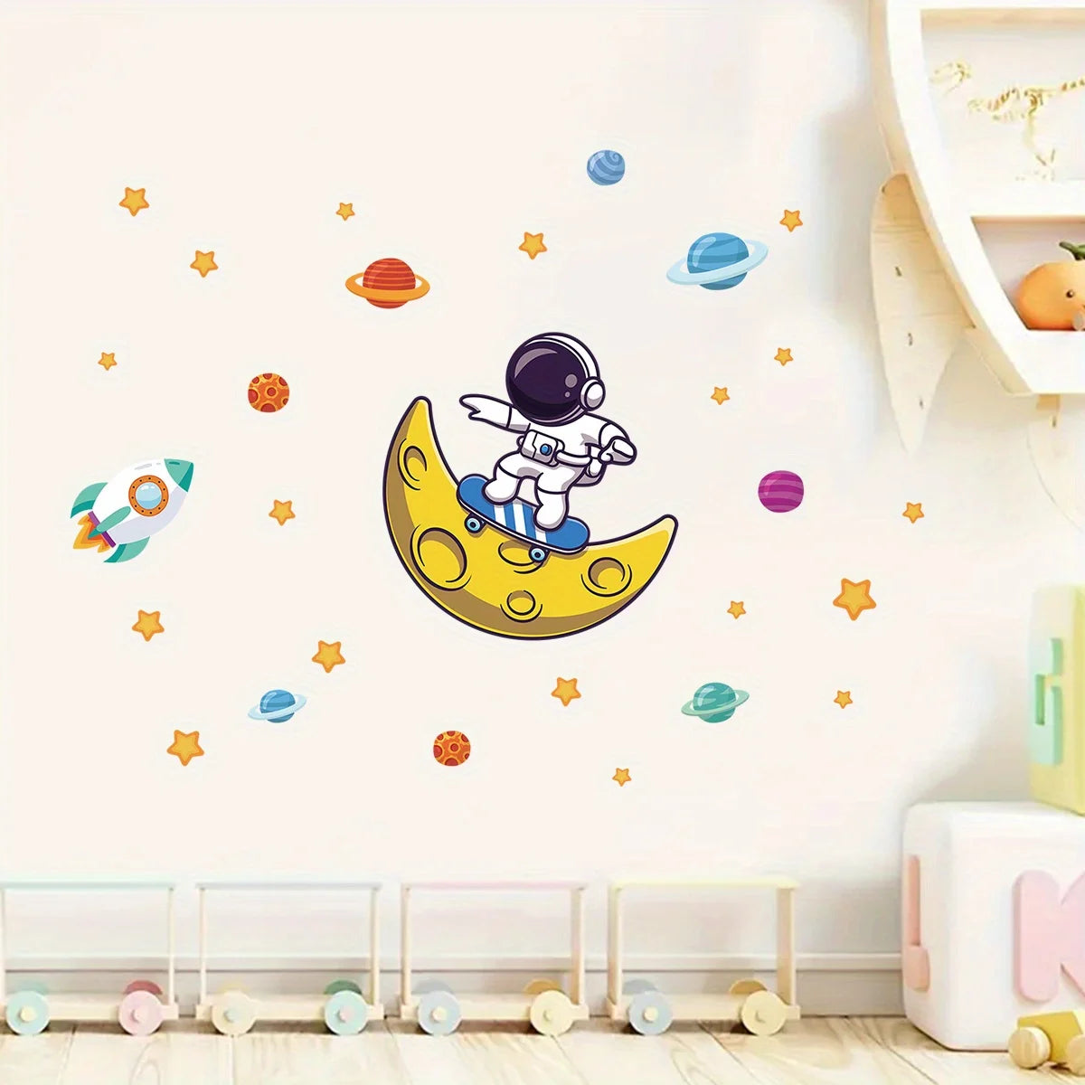 1Pc Cartoon Astronaut Moon Planet Glowing Wall Stickers