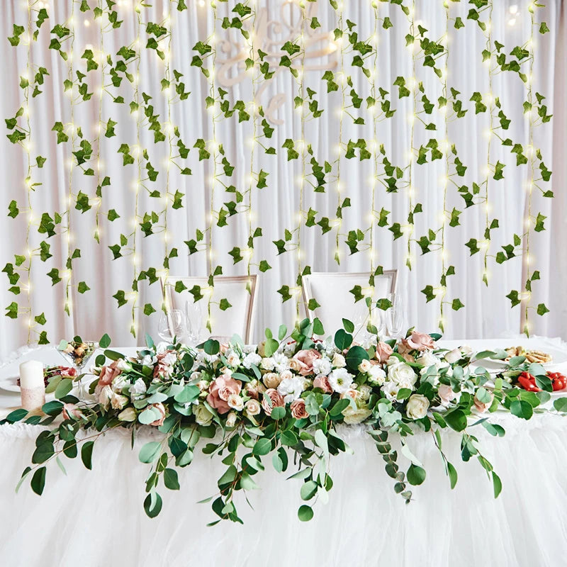 2/5/10M Silk Leaves Fake Creeper Green Leaf Ivy Vine LED String Lights