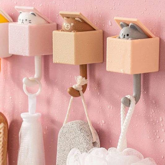Cartoon Cat Hooks Stickers Bedroom Door Hooks Key Hooks