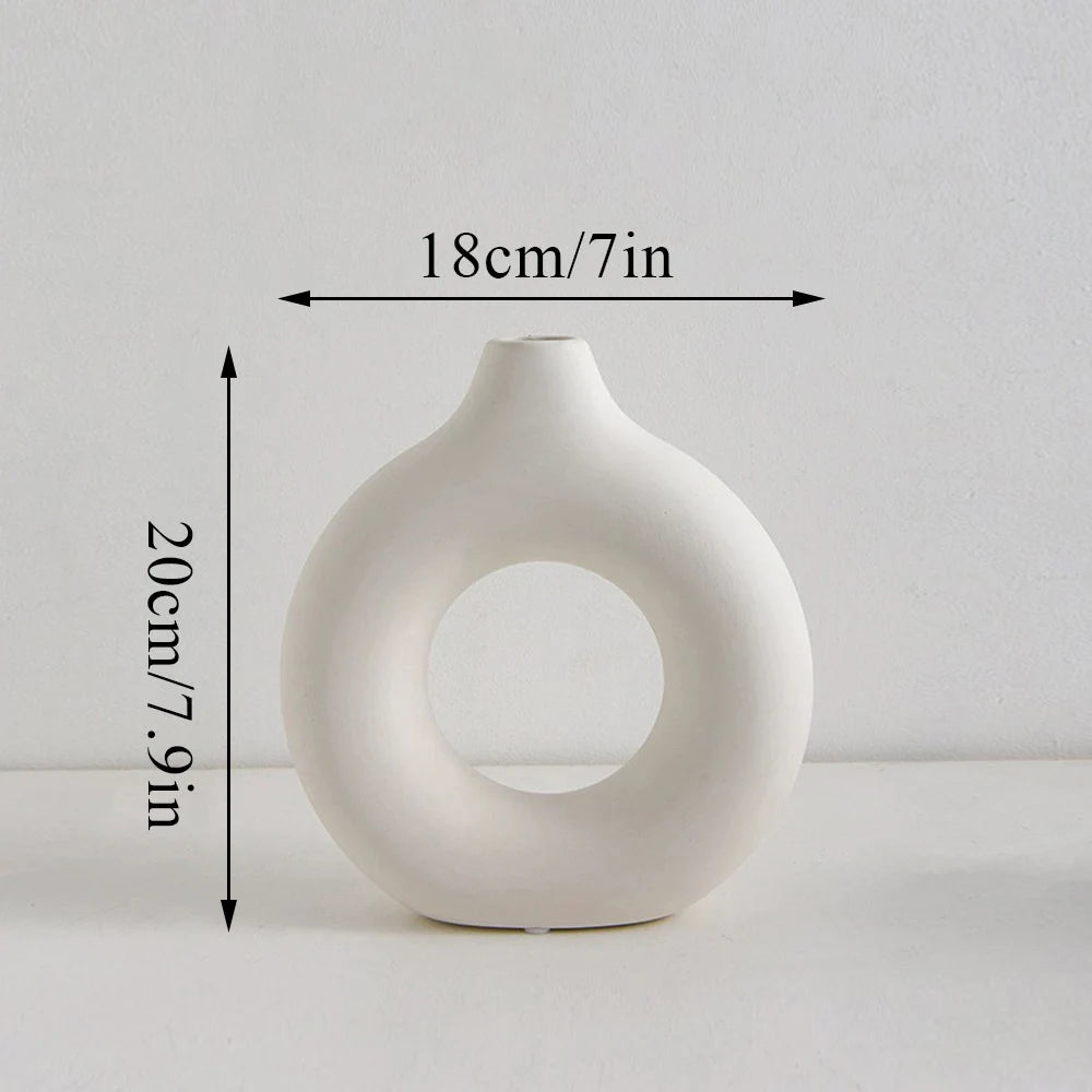 1pcs Black Nordic Ceramic Vase Circular Hollow Donuts Flower Pot